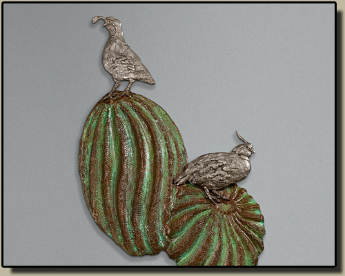 Quail on Barrel Cactus Relief